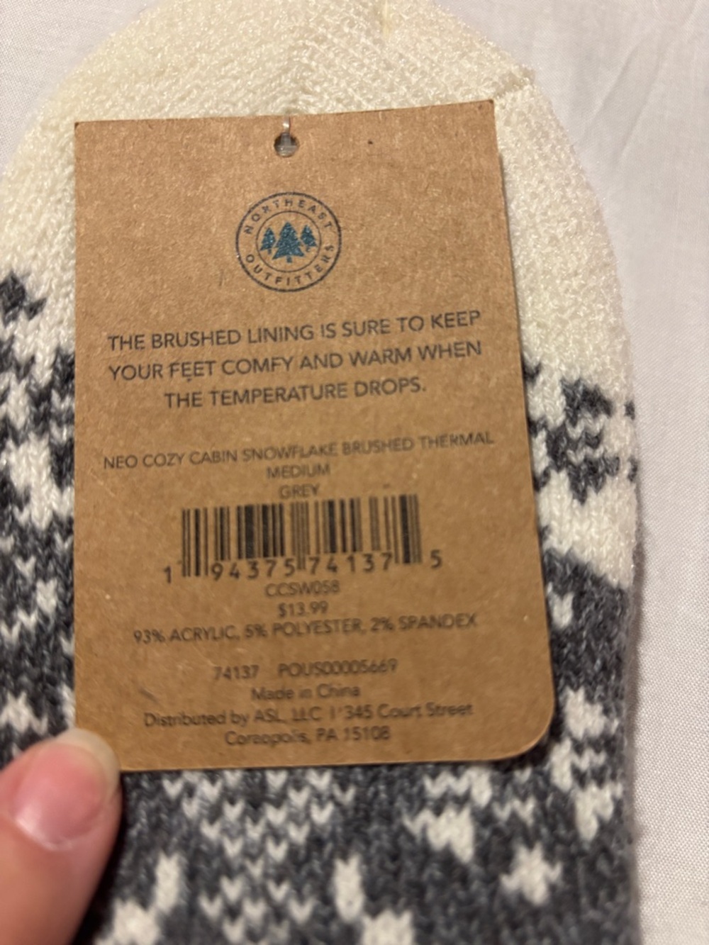 Northlight Outfitters Grey Brushed Thermal Cabin Socks